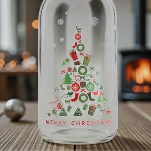 Festive Christmas Glass Bottle with Tree Design